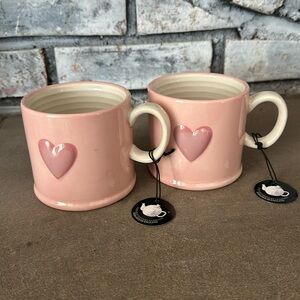 THE OLD POTTERY COMPANY HEART Coffee Mugs (2) $32.00 for both mugs.